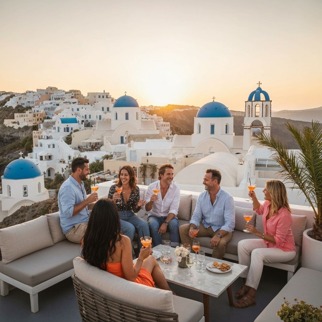Sunset cocktails in Santorini